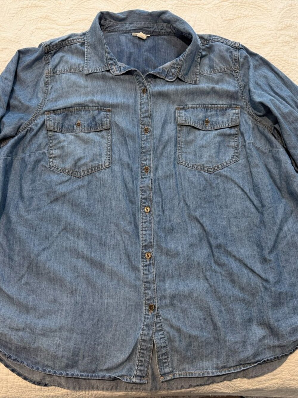 a.n.a (A New Approach) denim/chambray button‑front shirt in size 2X Woman